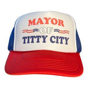 FUNNY TRUCKER HAT mayor of titty city american flag summer beach boating cap
